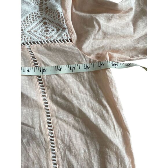 LOFT SOFT PEACH & WHITE CROCHET YOKE BELL SLEEVE COTTON BLOUSE XS - Picture 4 of 11